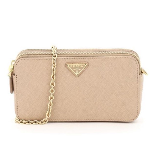 Prada Nude Beige Saffiano Leather Small Promenade Shoulder Bag Prada